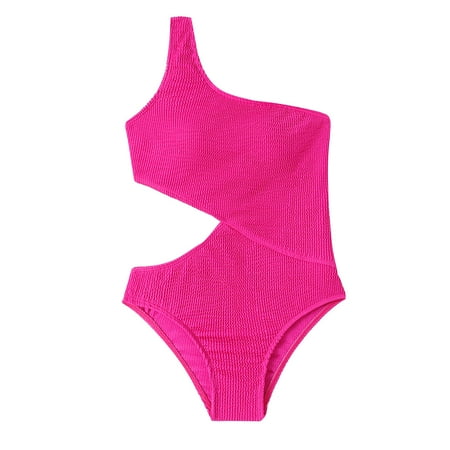 REORIAFEE Womens One Piece Swimsuit Bathing Suit Fashionable Bikini One Shoulder Swimwear Bikini Halter Neck One Piece Swimsuit Hot Pink S