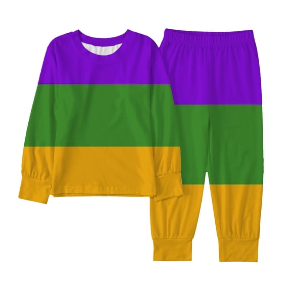 BOOMNY Mardi Gras Toddler Baby Girls Outfit Set Long Sleeve Patchwork Color Tops Pants Cozy Clothes Set for Children