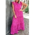 thumbnail image 2 of Women's Rose Red Leopard Print Ruffled Maxi Dress with Flutter Sleeves, 2 of 12