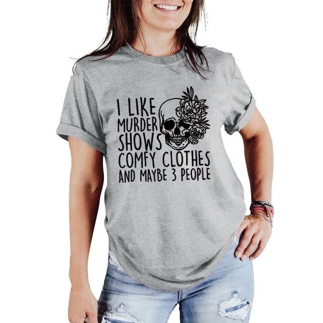 Camiseta de manga corta con cuello redondo y diseño estampado para mujer, de moda, en gris claro y negro, talla XXL