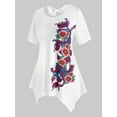 thumbnail image 2 of Rosegal Plus Size Handkerchief Floral Print Lace Up Tee, 2 of 5