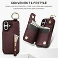 thumbnail image 7 of Allytech Wallet Case for iPhone 16, Card Holder & Zipper Pocket, Finger Grip Ring, Screen & Camera Protection, Luxury PU Leather Kickstand Double Buttons Flip Shockproof Case, Jujubered, 7 of 7