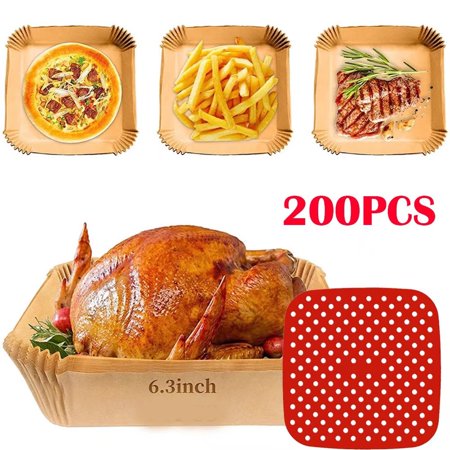 200Pcs Air Fryer Parchment Paper Liners Non-Stick Disposable Paper Tray Barbecue Plate Food Oven Kitchen Square Baking Paper