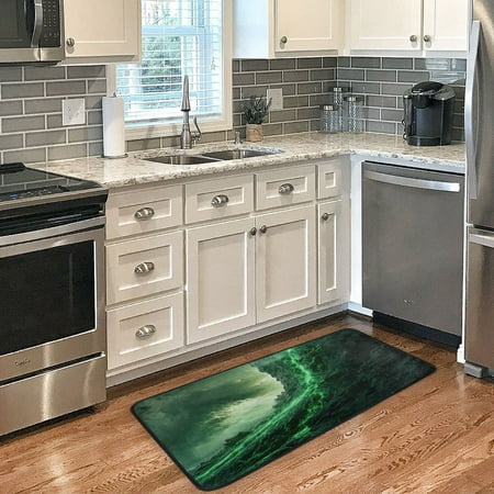 

Long Floor Mat 39x20Inch Kitchen Mat Bathroom Mat Living Room Mat Bedroom Mat Absorbent Delicate Fabric No Ball Do Not Fade Green Lava Picture