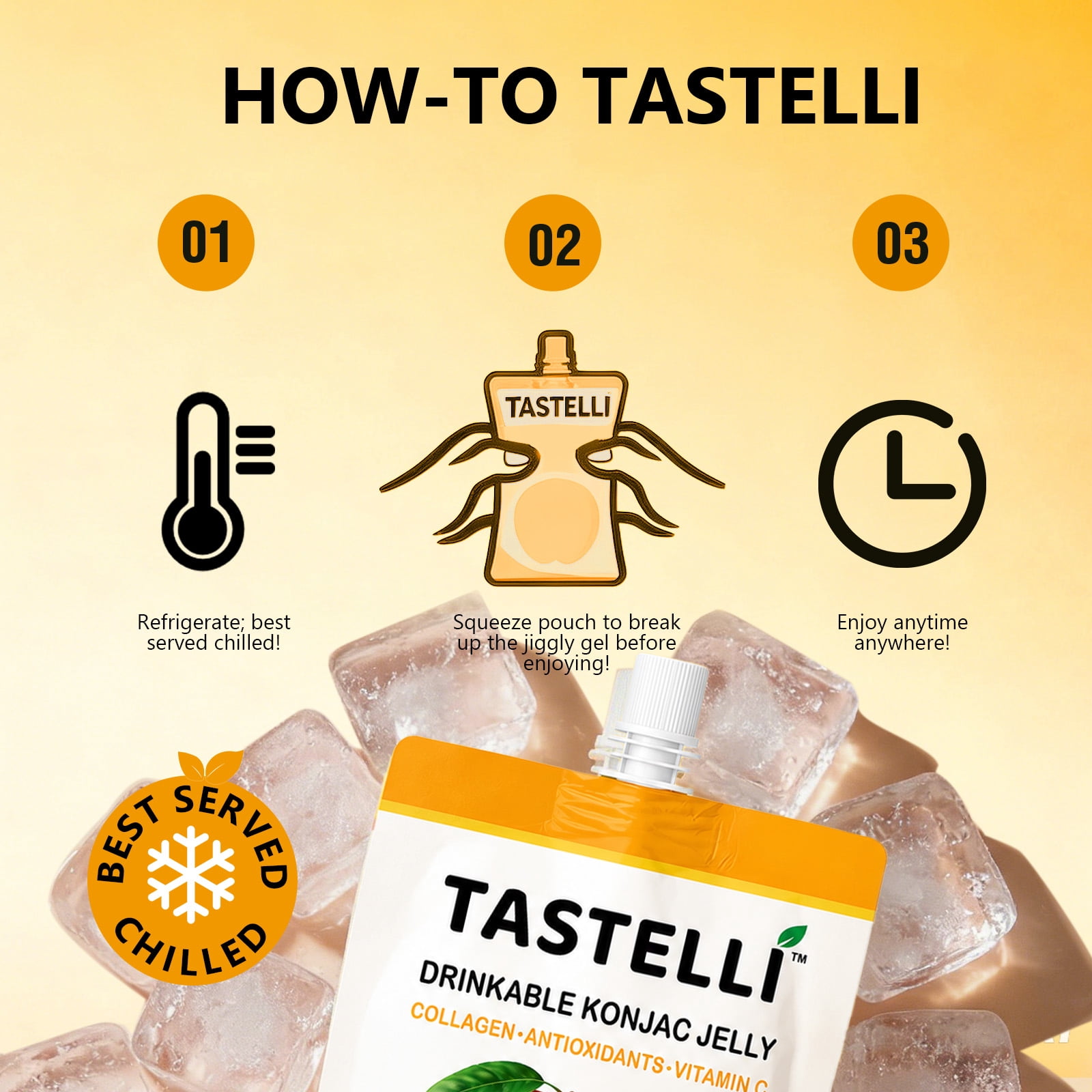 Tastelli Mango Pineapple Konjac Jelly Infused with Collagen & Vitamin C | Gluten Free, Sugar Free, Low Calorie | Vegan Drinkable Fruit Jelly Snack | 150mL x 10 Pouches