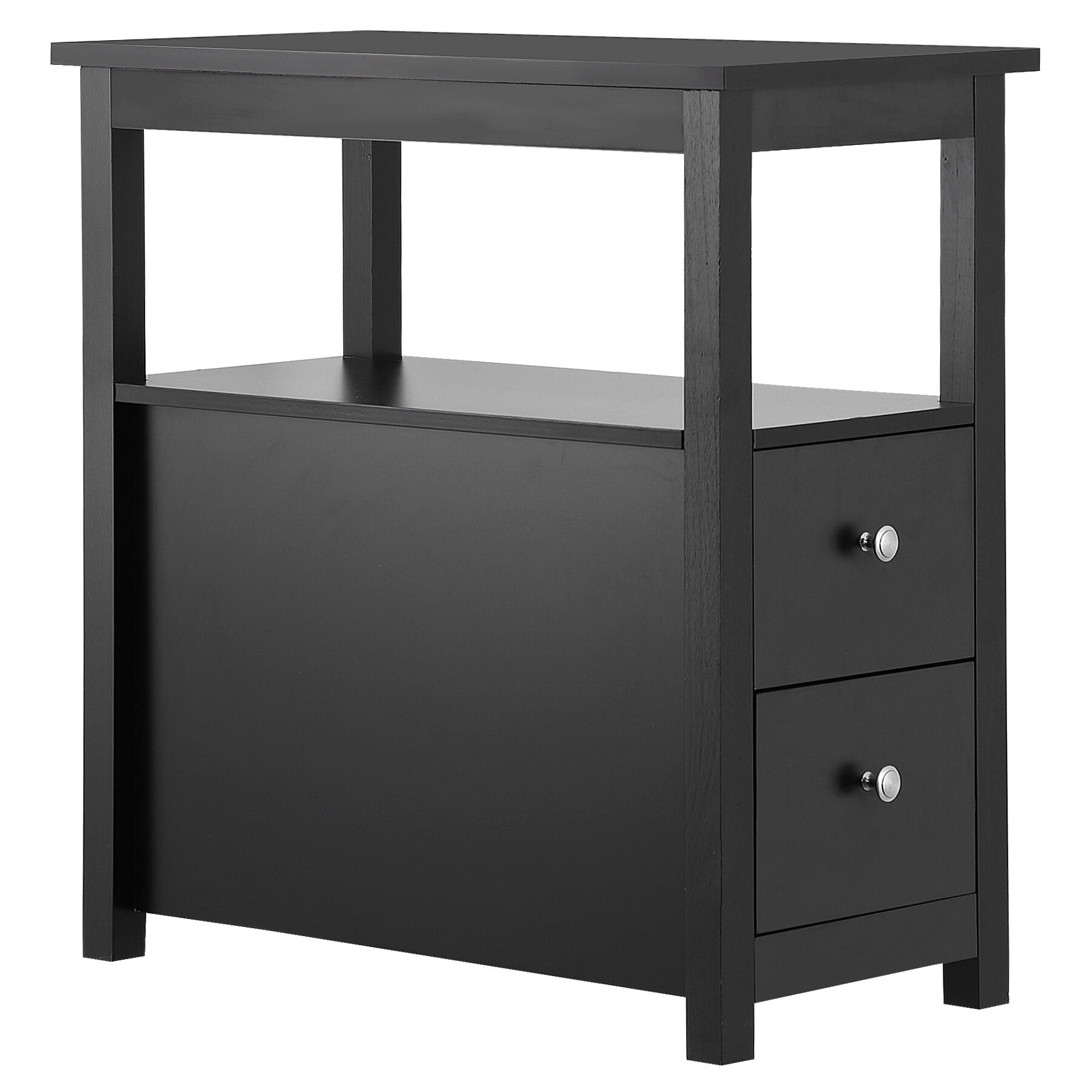 HomGarden 2 Drawers Wood End Table Narrow Sofa Side Table W/Storage for Living Room Bedroom, Black