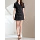 thumbnail image 5 of Vestido mini de blazer de manga corta con solapa de doble botonadura de INSPIRE CHIC para mujer en negro XS, 5 of 6