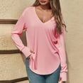 thumbnail image 5 of HongQid Women's V Neck Long Sleeve T Shirts Casual Color Block/Solid Tunic Tops Basic Tees for Fall Spring, 5 of 5