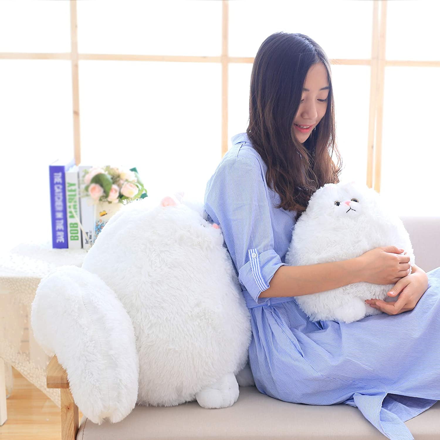 Winsterch Giant Cat Soft Toy Cat Teddy Stuffed Animal Toy Plush Cat Teddy for Kids Boys and Girls Large Stuffed Animal Birthday Gifts 50 CM White