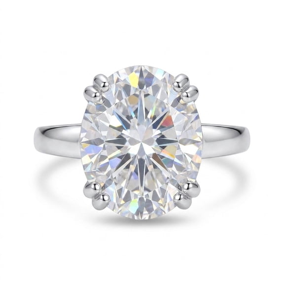 4.0 Ct White Moissanite Oval Solitaire Ring - 925 Sterling Silver Gold Vermeil Size 6 US