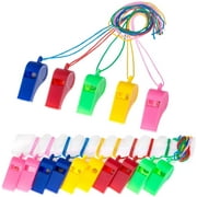 40 Pieces Plastic Whistles with Lanyards for Party Sports, 5 Colors