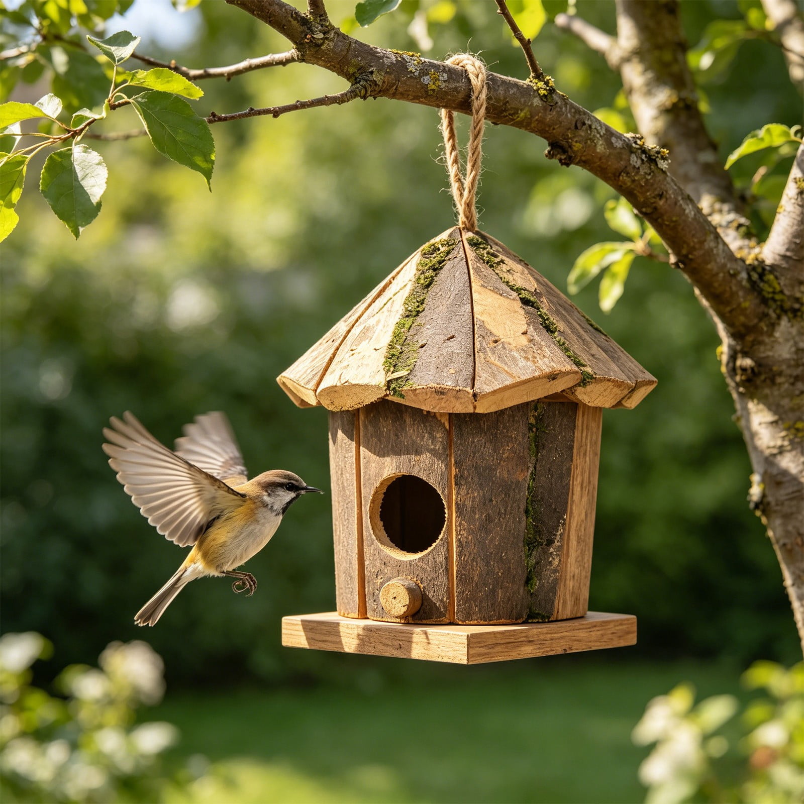 MMJ Hanging Wooden Bird House Breeding Box Solid Wood Cage for Pigeons Finches Outdoor Tree Nest 6.30x6.30x6.30in