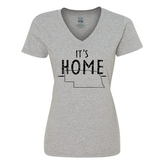 Inktastic It's Home- State of Nebraska Outline Distressed Text Women's V-Neck T-Shirt