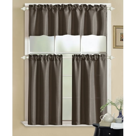 Camden Beige Linen Living Room Set Aiking Home Classic Fine Faux Linen 3PC Kitchen Curtain Set ( 1-Valance, 2-Tiers), Shadow ()