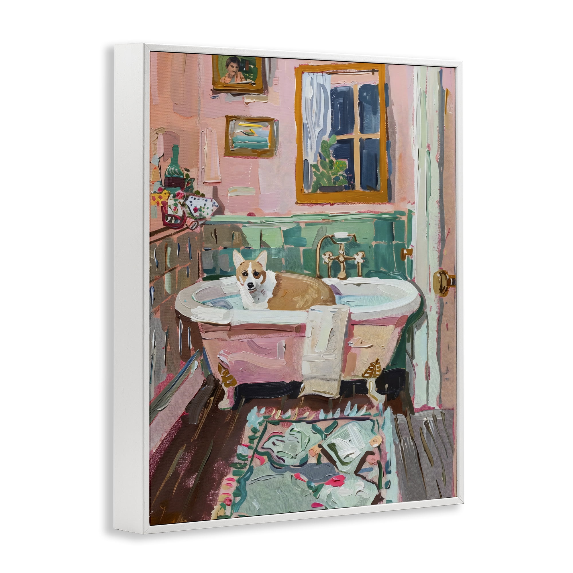 Stupell Industries Corgi in Pastel Tub White Framed Giclee Art, design by The Prints Vibe
