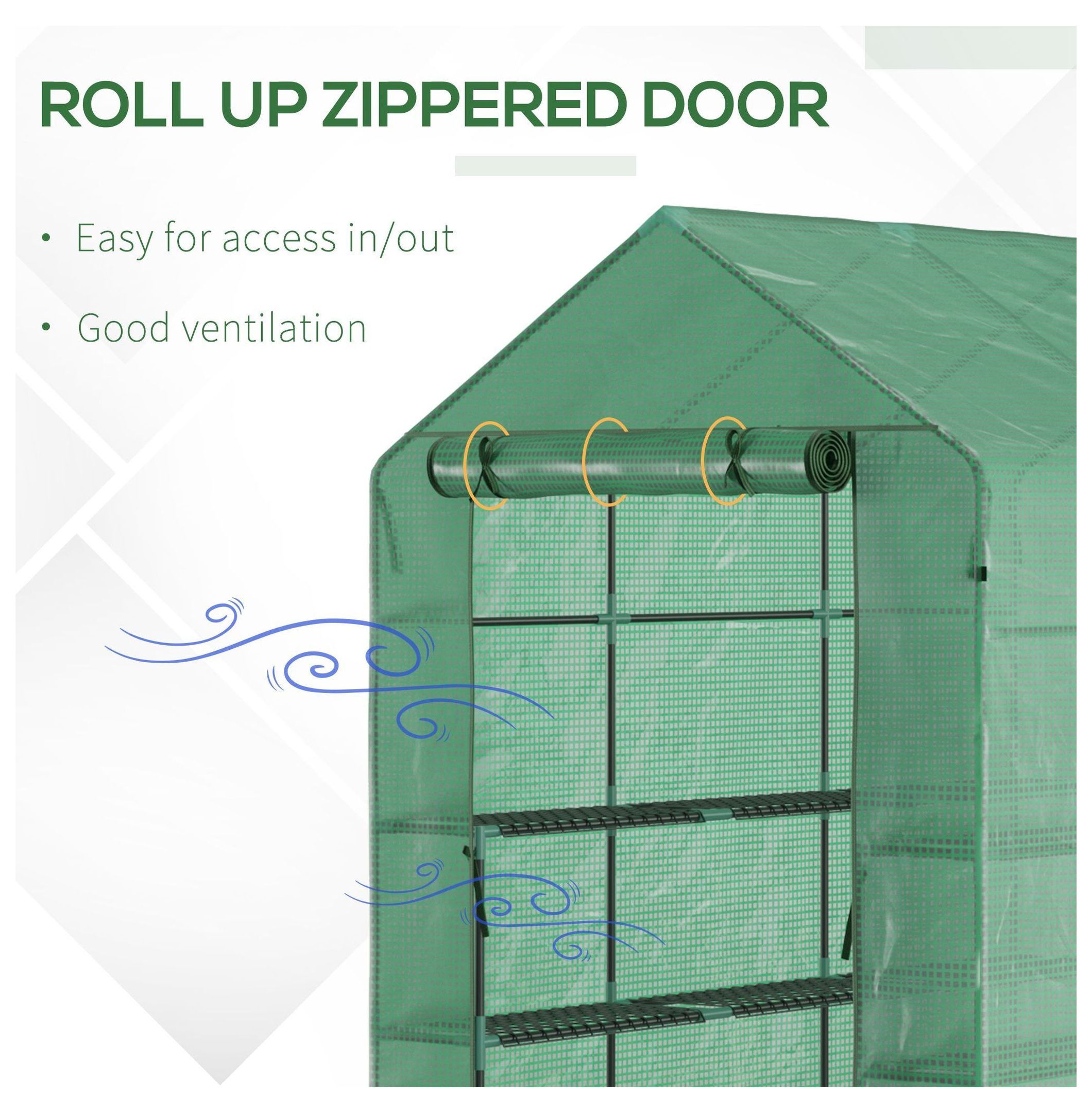 Walk-In Greenhouse 7x5x6 ft - Portable Plant Grow House with Shelves - Green PE Cover Steel Frame - Vegetable Herb Flower Garden Hothouse