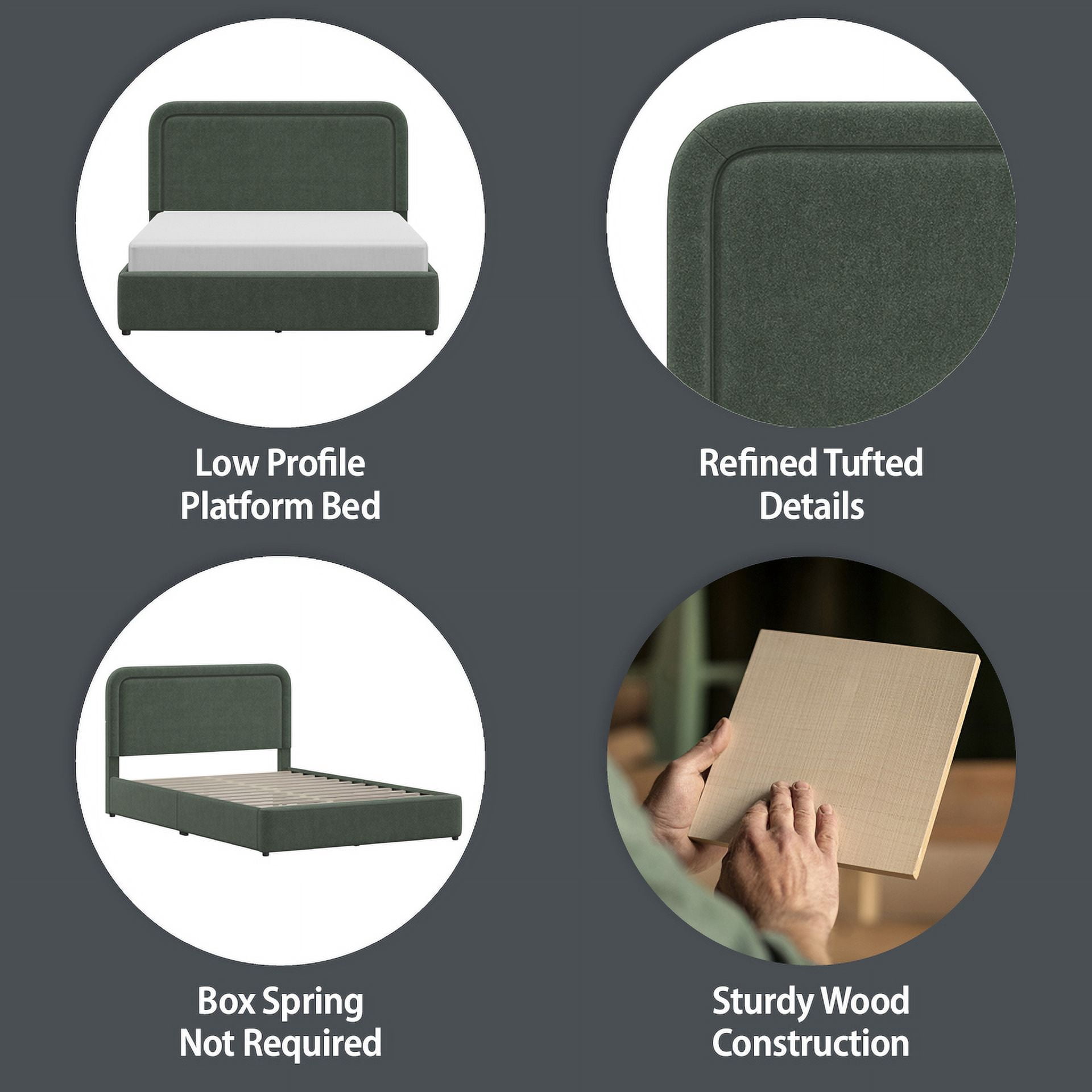 Better Homes & Gardens Juliet Queen Platform Bed, Olive Mohair