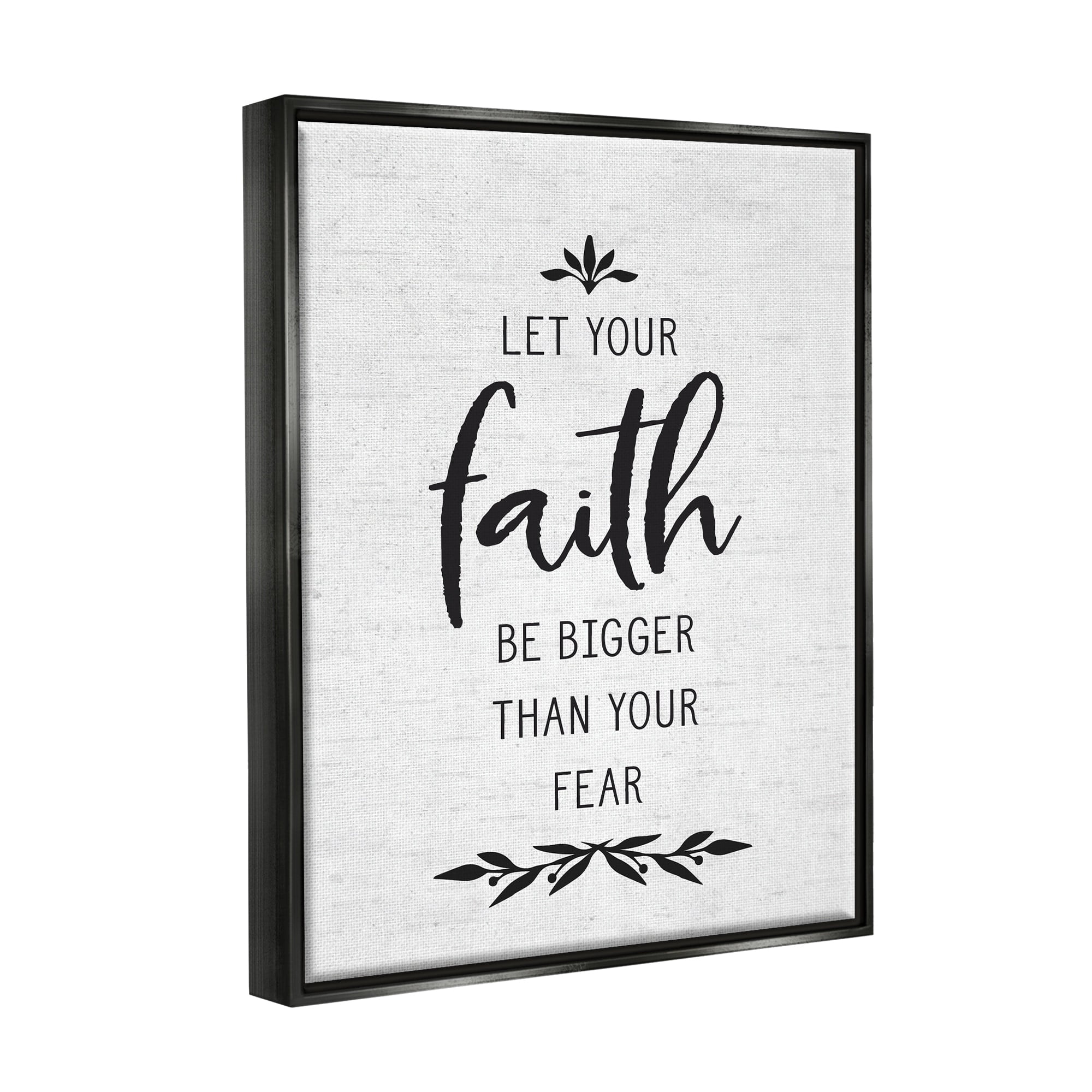 Stupell Industries Faith Over Fear Rustic Birch Pattern Botanical Motif Graphic Art Jet Black Floating Framed Canvas Print Wall Art, Design by Lettered and Lined