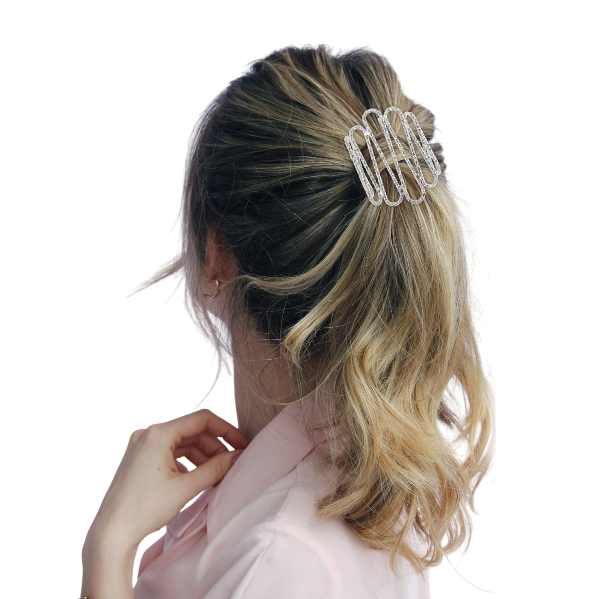Unique Bargains Stylish Textured Ponytail Buckle Hair Clip for Women 1 Pc Silver Tone