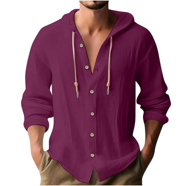 Timdgard Button down Shirts for Men Fall Long Sleeve Hoodies Drop Shoulder Lightweight Blouse Tops Fashion