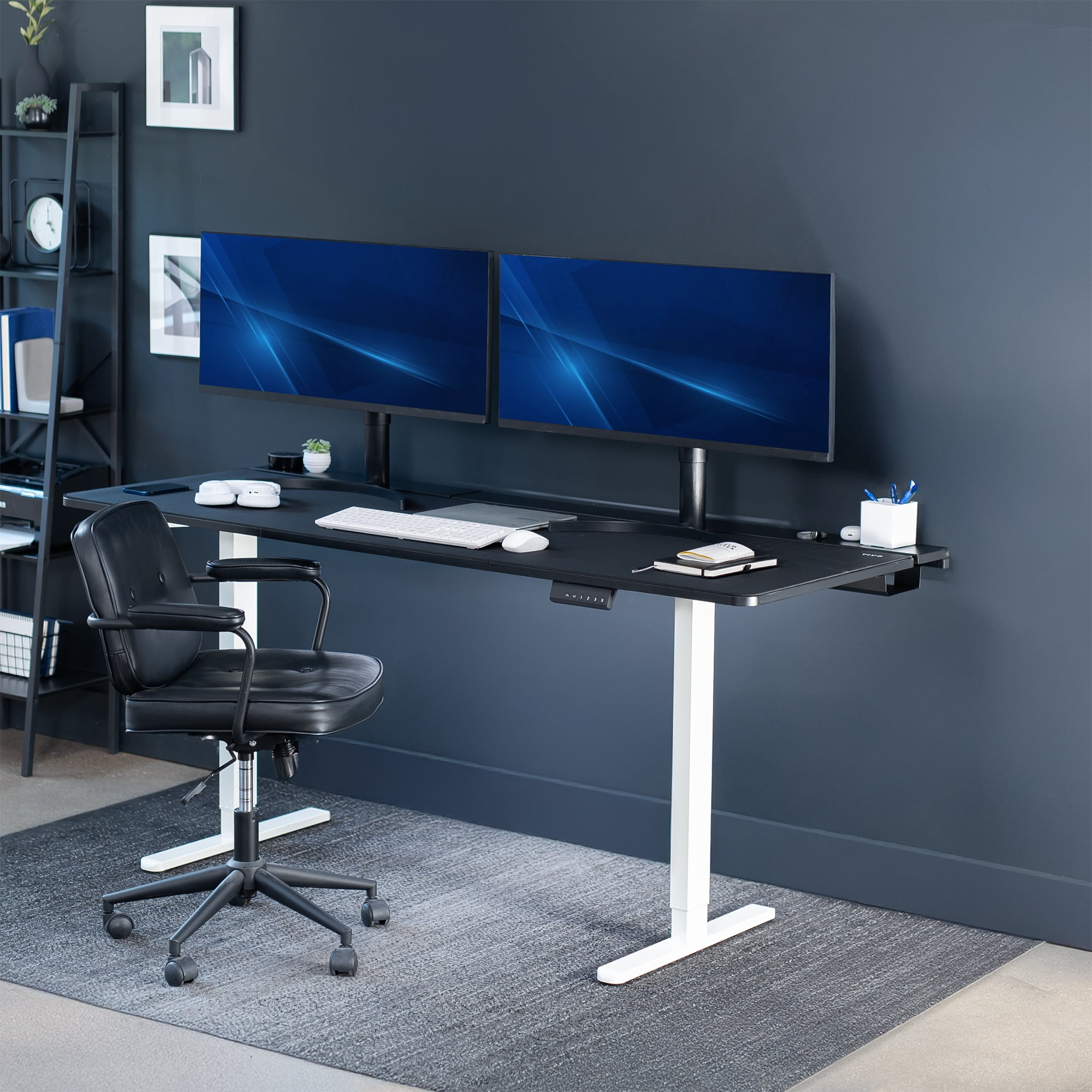 VIVO Electric 71" x 30" Desk, Full Pad, Black Hidden Cable Tabletop, White Frame