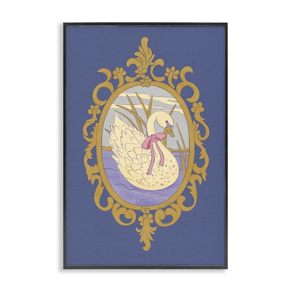 Stupell Industries Swan and Ornate Pattern Black Framed Giclee Art, design by Carrie Cantwell