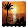 thumbnail image 3 of Ambesonne Retro Shower Curtain, Girl Tropic Beach with Sunset, 69"Wx75"L, Orange Black, 3 of 5
