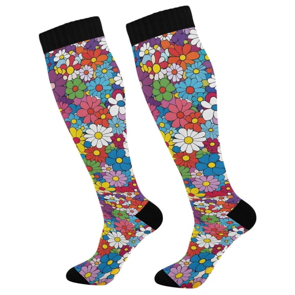FORMRS Womens Knee High Socks Casual Long Thick Travel Daily Wear, 1 Pair, Whimsical Floral