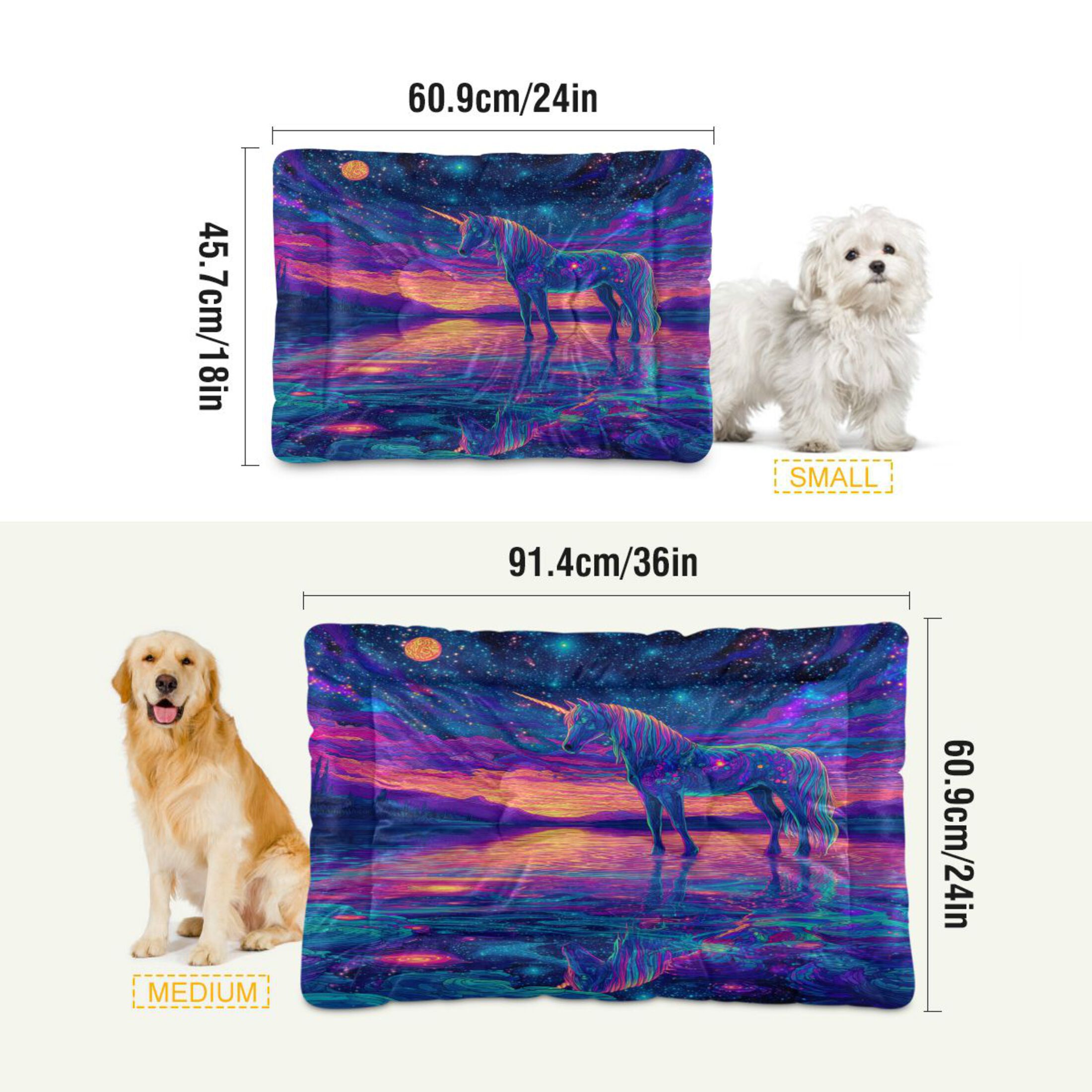 Qxltty Unicorn Horse Ped Pad Wear-resistant and Hard to Bite Through Sleeping Pad for Small Medium Large Dogs Winter Pet Bed 36×24in