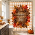 thumbnail image 6 of Happy Fall Shower Curtains for Bathroom, Maple Leaves Orange Checked Thanksgiving Waterproof Fabric Shower Curtain, Decorative Bathroom Curtain for Bathtub, 72"x72", No Hooks Included, 6 of 9