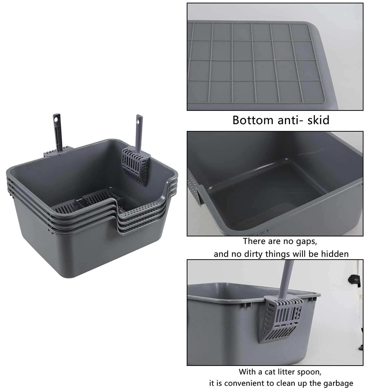 Tyminin 4 Packs Plastic Anti-Splashing Kitty Litter Box, Cat Litter Box High Sides, Grey