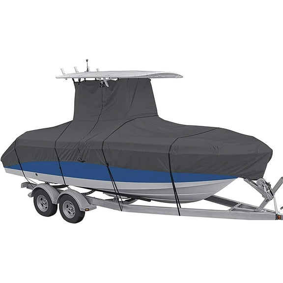 waltyotur 420D Grey Heavy Duty Waterproof T-Top Roof Boat Cover Replacement for 22 - 24ft Center Console Style Boats with T-Top Roofs