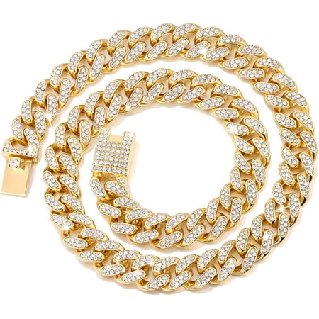 Wellsay Cuban Link Dog Collar Gold Silver Color Metal Dog Chain Collar Cuban Diamond Chain Pet Collars for Dogs s Jewelry 8/10/14/16/18/20/24/28 Inch (18inch  Gold)