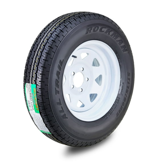 ROCKMAN Trailer Tire Wheel Assembly ST175/80R13 6-Ply C 91M 5 Lug on 4.5" PCD White Spoke Rim