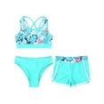 thumbnail image 4 of YONGHS Kids Girls 3Pcs Tankini Swimsuit Crop Top with Boyshorts Briefs Bathing Suit Green Palm Leaf 6, 4 of 7