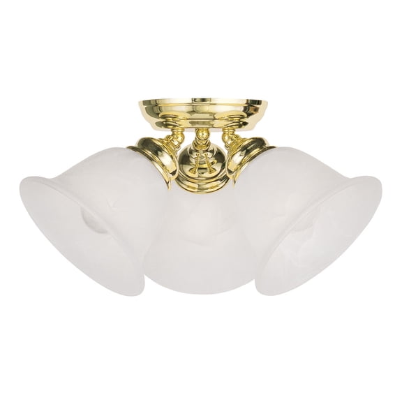 3 Light Polished Brass Ceiling Light fixture with White Alabaster Glass Shade