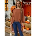 thumbnail image 2 of DARING DIVA Women's High Low Lantern Sleeve Round Neck Chiffon Blouse S Light Brown, 2 of 7