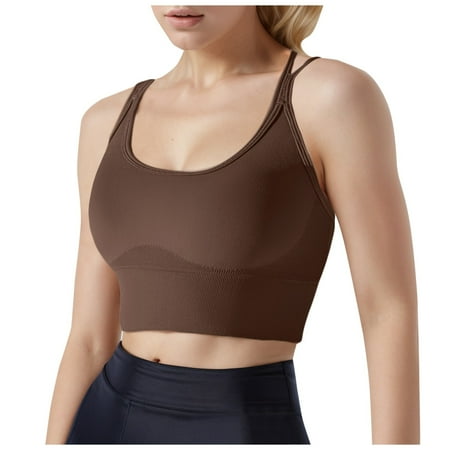 BYHONG Women s Sports Bra Without Underwire Padded Bustier Strapless Bra Seamless Push Up Yoga Fitness Sports Bras for Women High Support Brown M