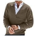 thumbnail image 3 of MIASHUI Men's Fall Winter Pullover V-Neck Solid Color Cardigan Knit Shirt Jacket Long Sleeve Comfort Brown,S, 3 of 5