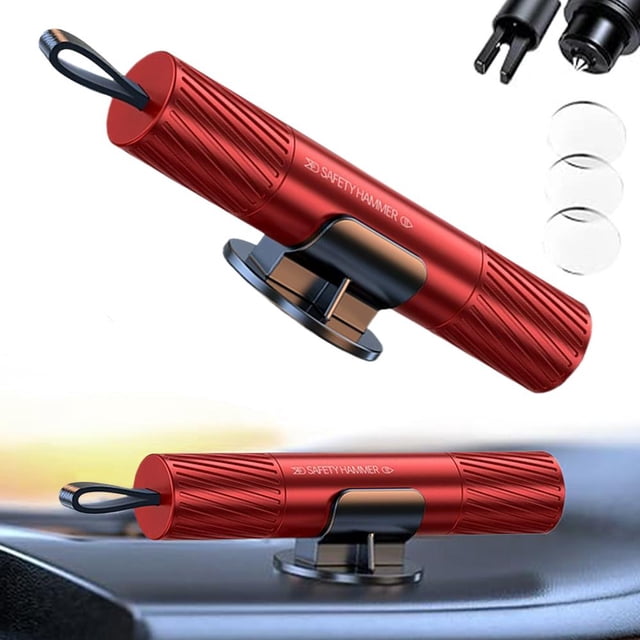 Tactical Car Emergency Escape Tool - Spring-Loaded Window Breaker & Seatbelt Cutter, 20KGF Impact Force, Underwater Use, Aluminum Alloy Life Saver with Mount Base