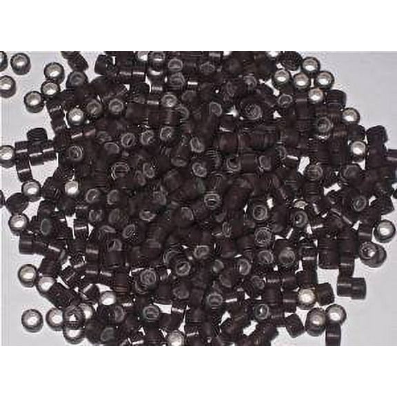 100 Pcs Brown 5mm Silicone Lined Micro-ring Links Beads Linkies for I Stick Hair Extension Installation and Feathers