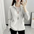 thumbnail image 3 of Casual Jackets for Women New Women's Lightweight Full Zip Fleece Jacket Winter Warm Long Sleeve Stand Collar Outdoor Coat with Zipper Pockets White 5XL, 3 of 6