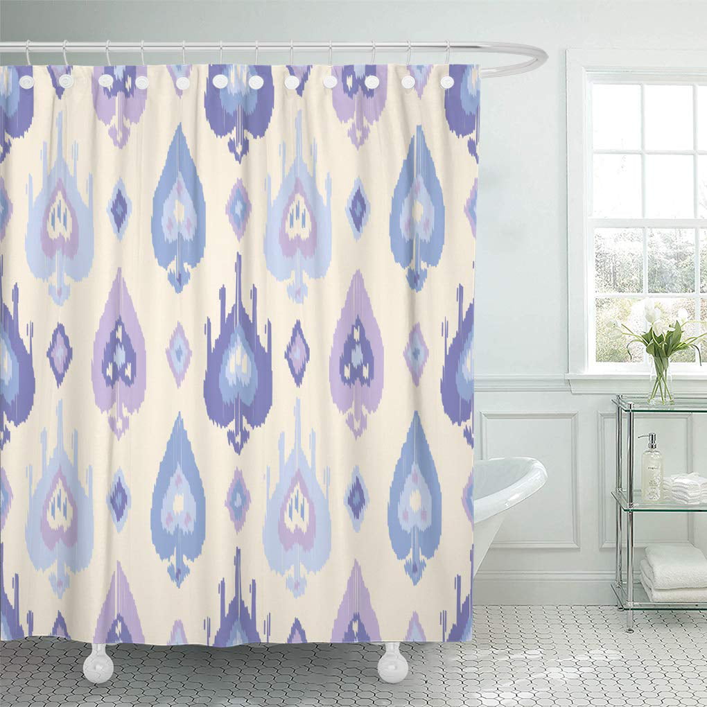 Ethnic Balinese Pattern Shower Curtain Fabric Decor Set with Hooks 4 Sizes 