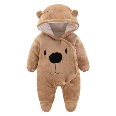 

Infant Baby Girl Boy Fall Winter Outfits Bear Ears Hooded Romper Jumpsuit Bodysuit Warm Fleece Clothes Toddle lothing Fleece Clothing 0-12 M