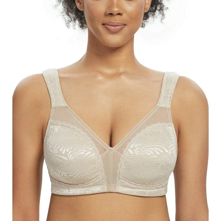 Exclare Women's Full Coverage Plus Size Comfort Double Support Unpadded  Wirefree Minimizer Bra(Peacock tail Beige,42C)