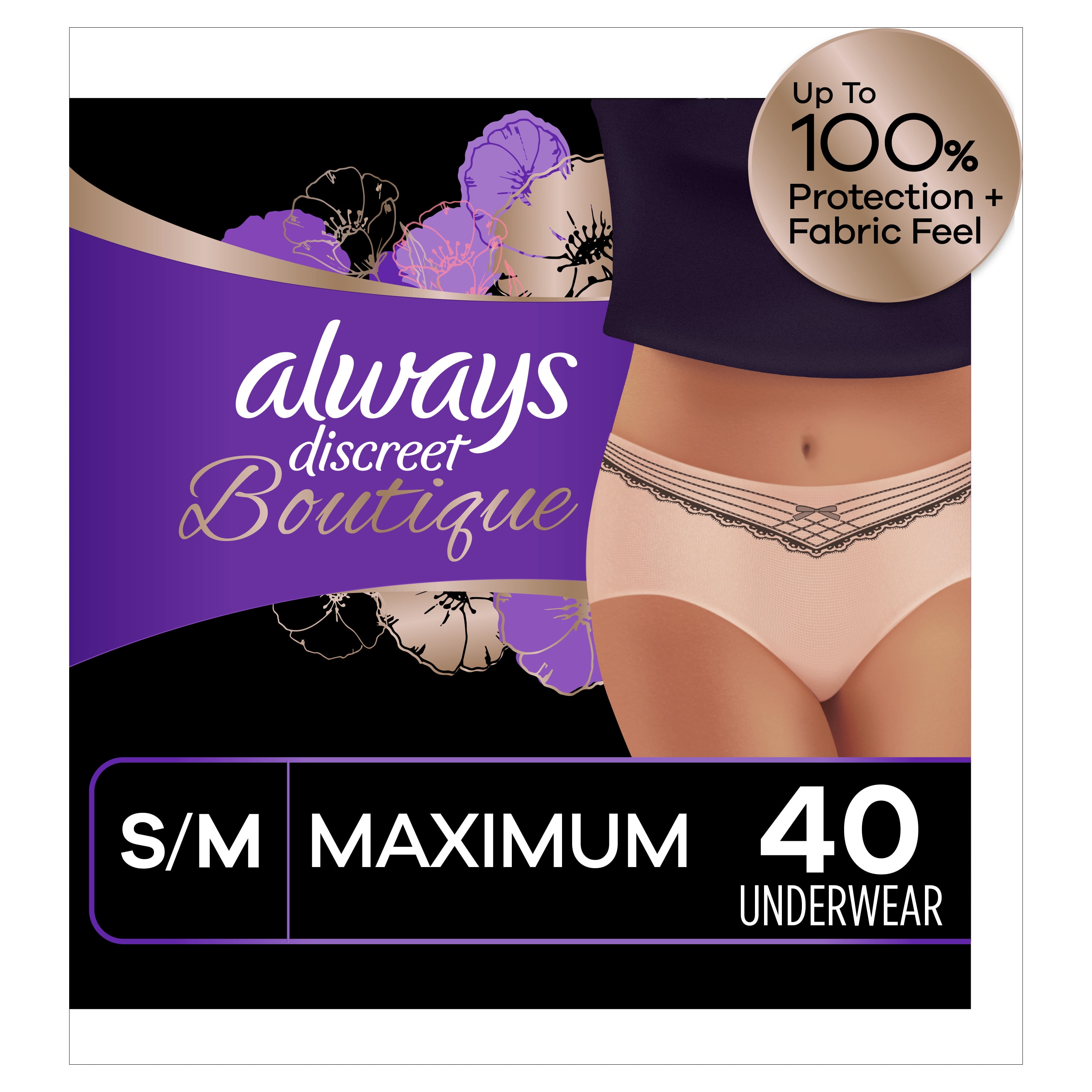 Always Discreet Boutique Max Incontinence Underwear, Small/Med, 40 ct