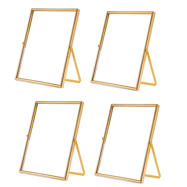 Gold Floating Picture Frame Set of 4, Gift Metal Glass Photo Frames, for Tabletop Display Vertically