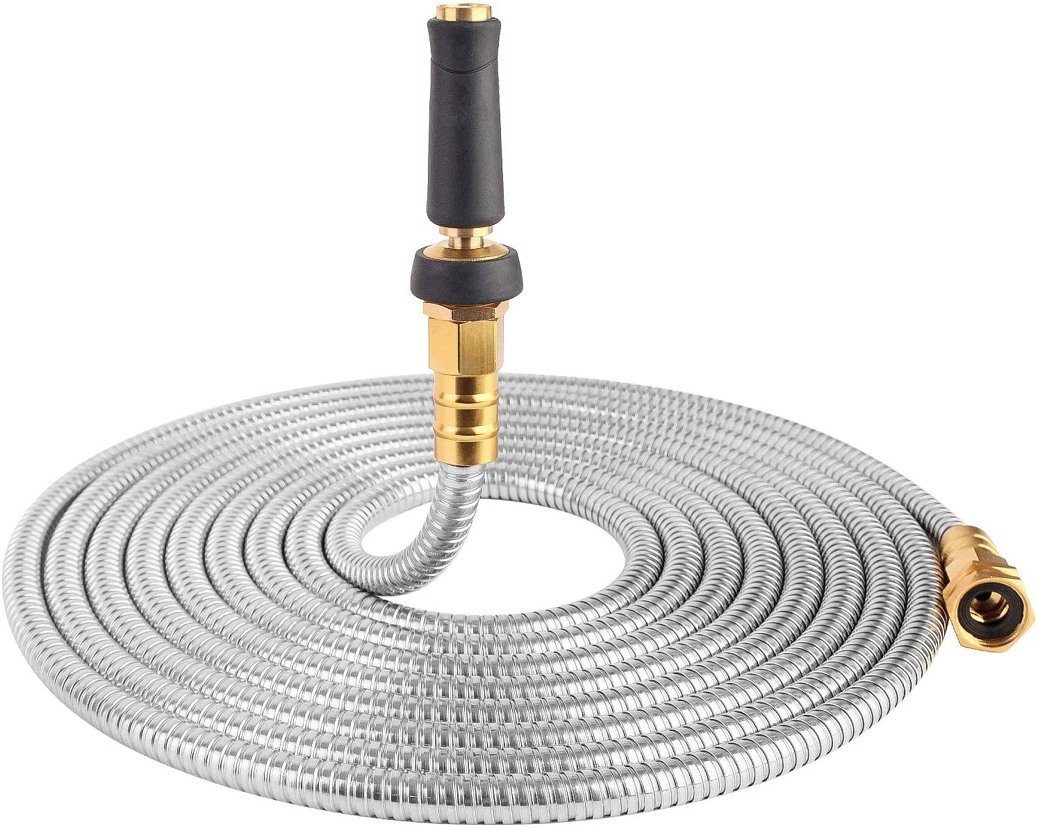 25' 304 Stainless Steel Garden Hose, Lightweight Metal Hose with Free