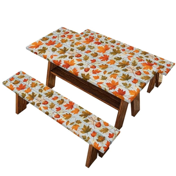 Yuyamidu Maple Leaf Picnic Table Cover with Bench Covers Non Slip Outdoor Tablecloth with Elastic Edge Washable Camper Fitted Table Cover Fall Decor