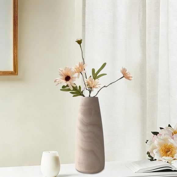 Solid Wood Vase - Minimalist Home Decor, Handcrafted Flower Vase, Decorative Tabletop Centerpiece, Natural Wood Grain Texture, Khaki, JKODE